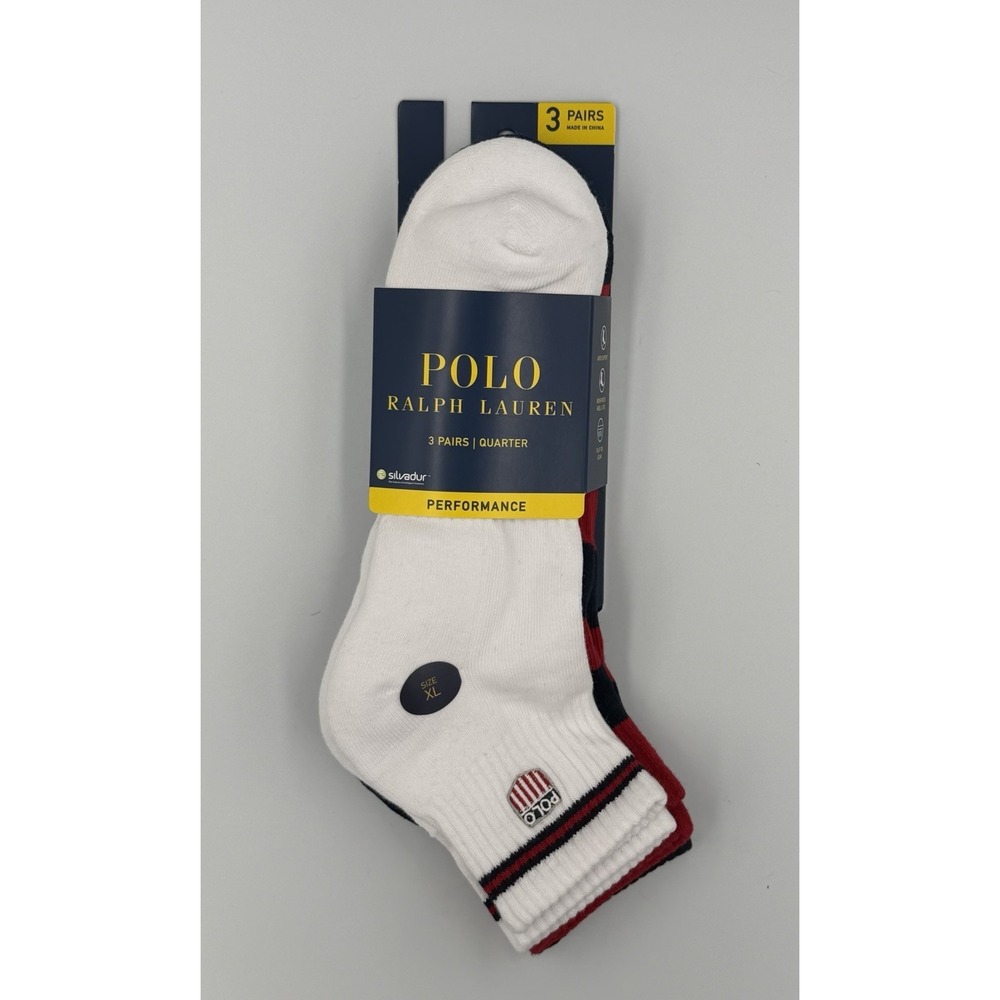 Polo Ralph Lauren Mens 3 Prs Quarter Performance Socks USA SZ XLarge 13-16